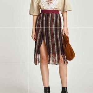 Zara Trafaluc Collection Striped Fringe Skirt